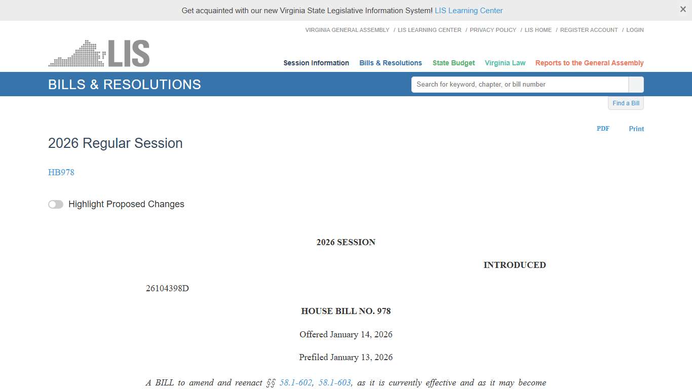HB978 - 2026 Regular Session LIS